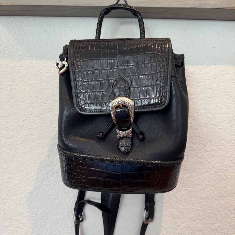 Brighton‎ Vintage Monica Two Toned Leather Backpack A364587 Bag Croc Embossed